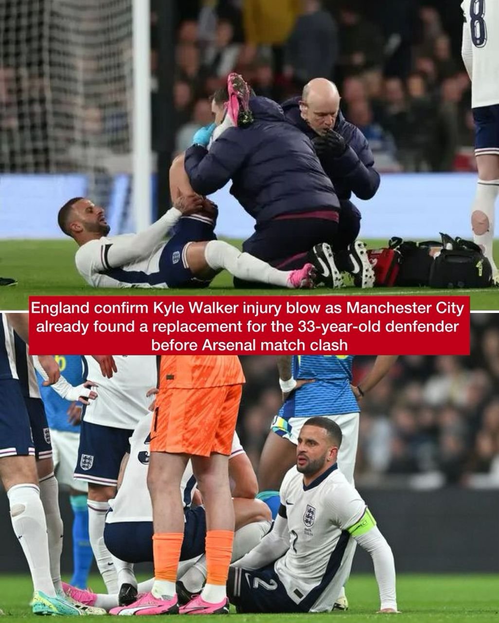 England confirm Kyle Walker injury blow as Manchester City already found a replacement for the 33-year-old denfender before Arsenal match clash