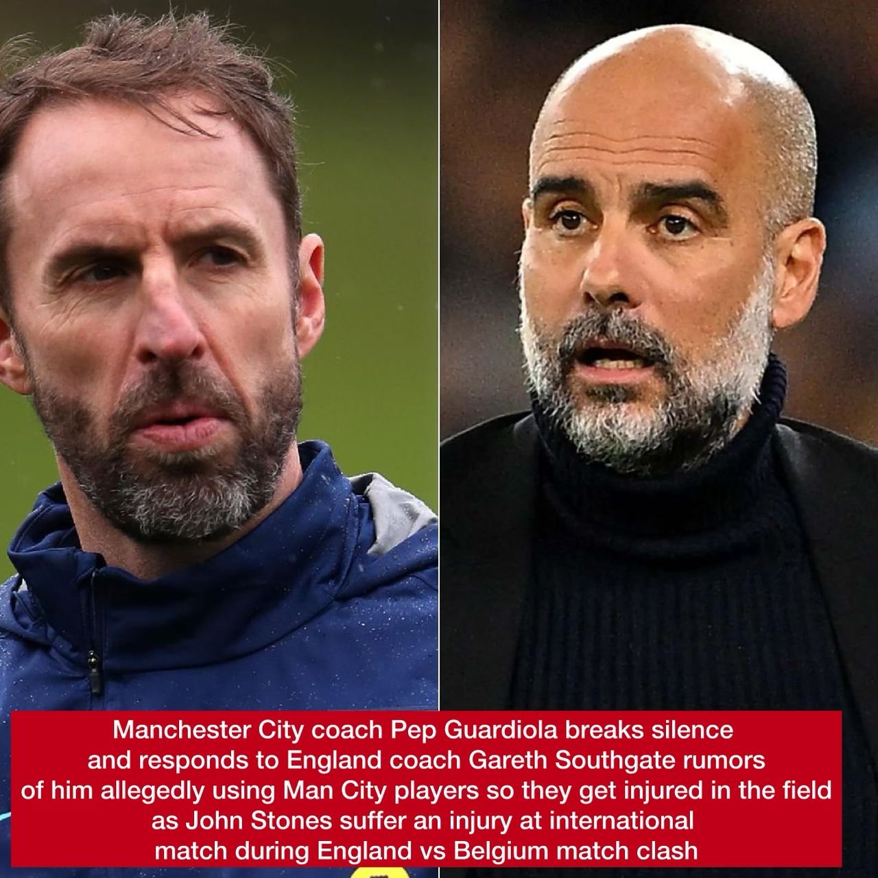 Manchester City coach Pep Guardiola breaks silence and responds to Southgate accusation of him using Man City players so they get injured in the field as John Stones suffer an injury at international match during England vs Belgium match clash
