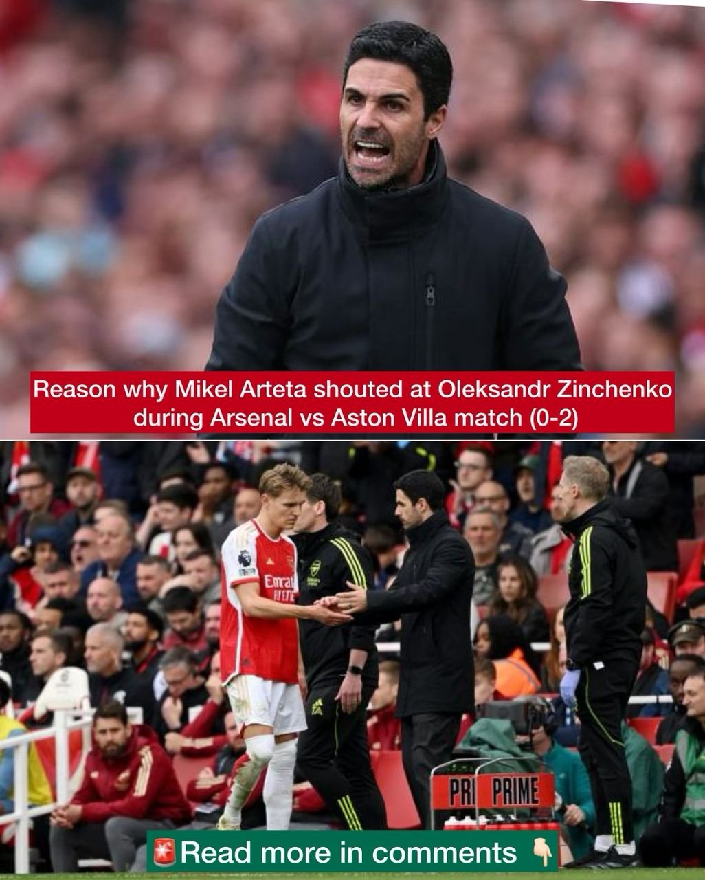 The main reason Arsenal coach Mikel Arteta shouted at Oleksandr Zinchenko during Arsenal vs Aston Villa match (0-2)