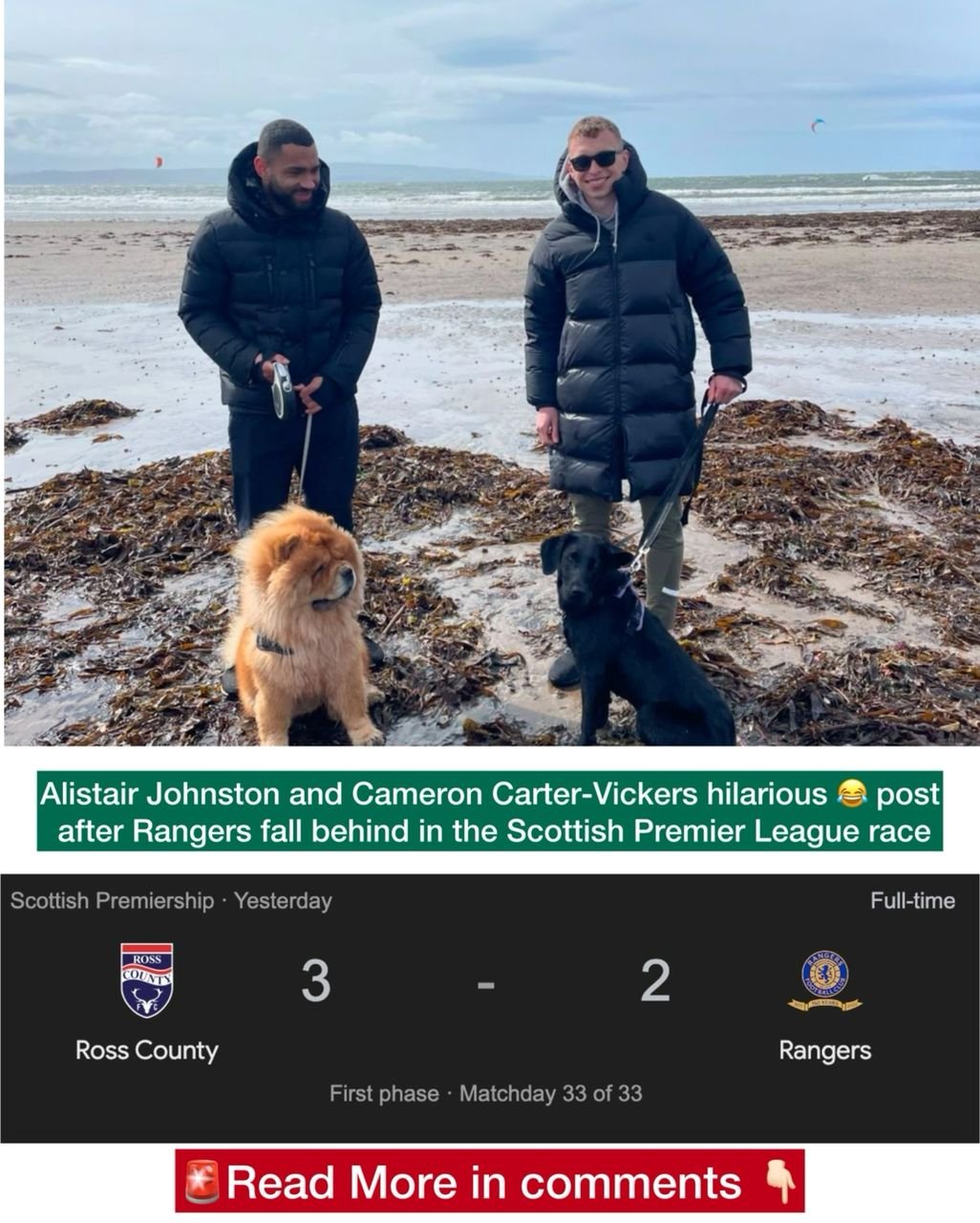 Two Celtic F.C talented players Alistair Johnston and Cameron Carter-Vickers posted an hilariously funny photo on instagram sending a warning title verdict to Rangers after their loss aganist Ross County