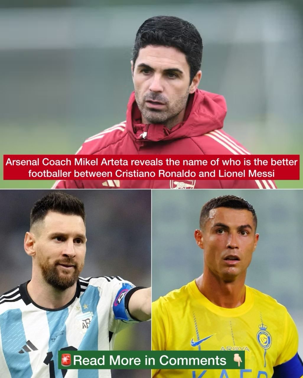 Arsenal Coach Mikel Arteta reveals the name of who is the better player between Cristiano Ronaldo and Lionel Messi