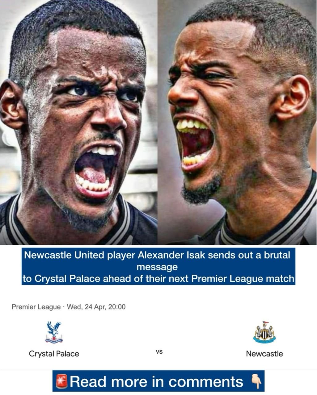 Newcastle United player Alexander Isak sends out a brutal message to Crystal Palace ahead of their next Premier League match