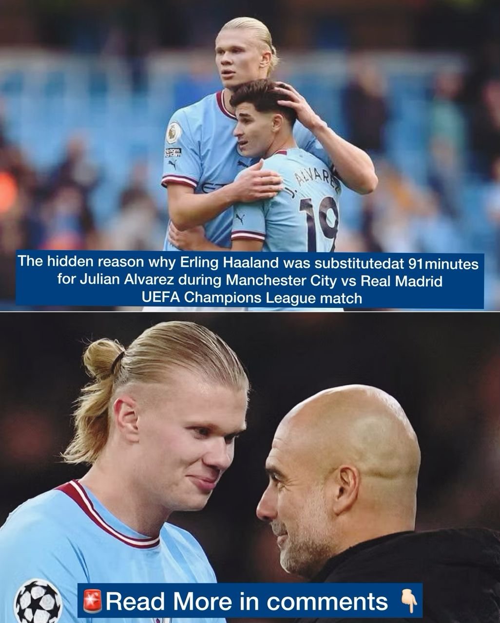 The hidden reason why Erling Haaland was substituted at 91minutes for Julian Alvarez during Manchester City vs Real Madrid UEFA Champions League match