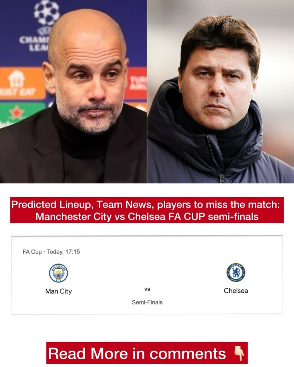 Predicted Lineup, Team News, players to miss the match: Manchester City vs Chelsea FA CUP semi-finals