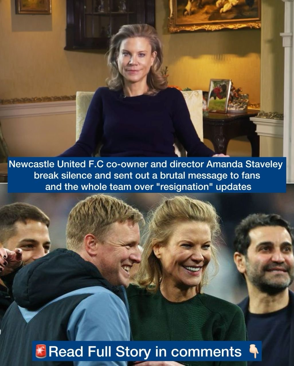 Newcastle United F.C co-owner and director Amanda Staveley break silence and sent out a brutal message to fans and the whole team over recent "resignation" updates