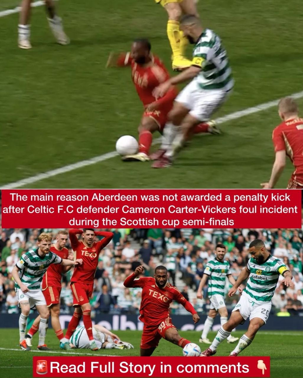 The main reason Aberdeen was not awarded a penalty kick after Celtic F.C defender Cameron Carter-Vickers foul incident during the Scottish cup semi-finals