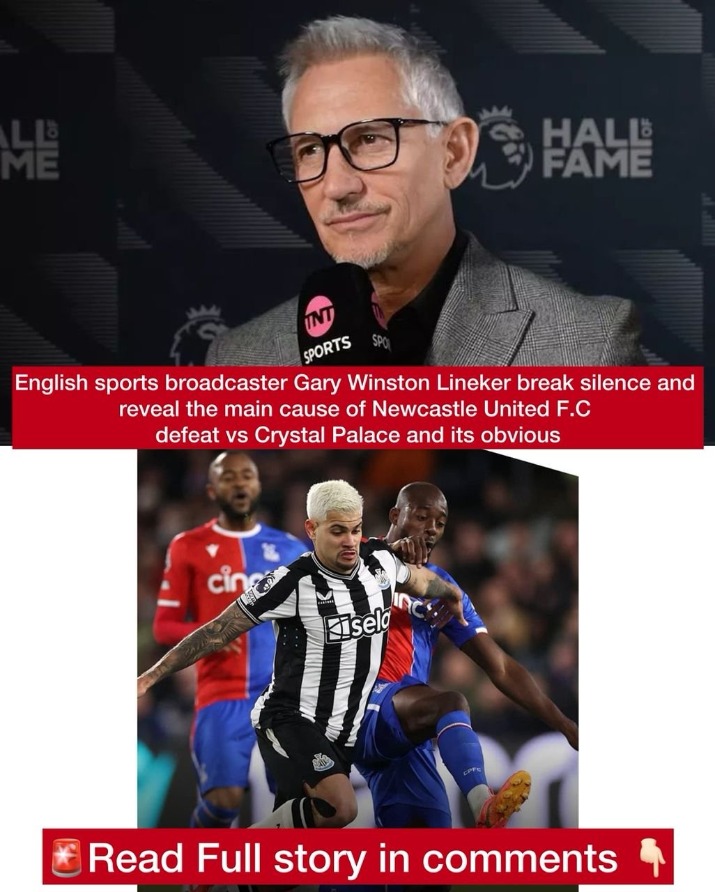 English sports broadcaster Gary Winston Lineker break silence and reveal the main cause of Newcastle United F.C defeat vs Crystal Palace and its obvious