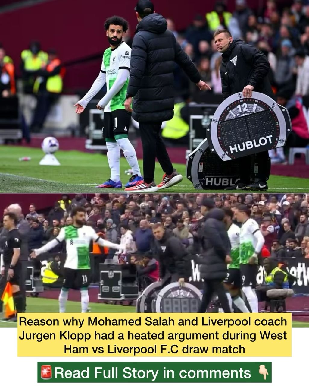 Reason why Mohamed Salah and Liverpool coach Jurgen Klopp had a heated argument during West Ham vs Liverpool F.C draw match