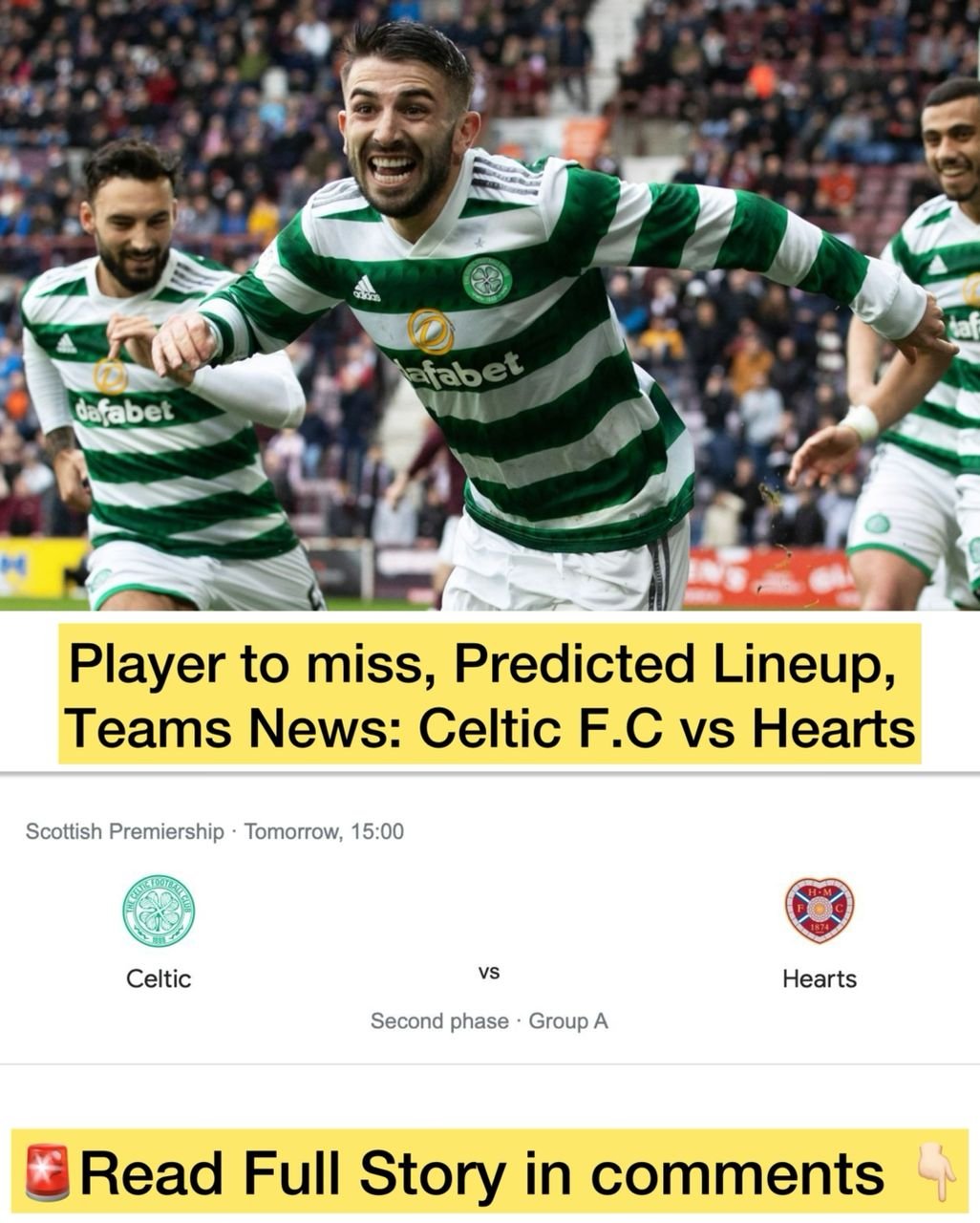 Player to miss, Predicted Lineup, Teams News: Celtic F.C vs Hearts