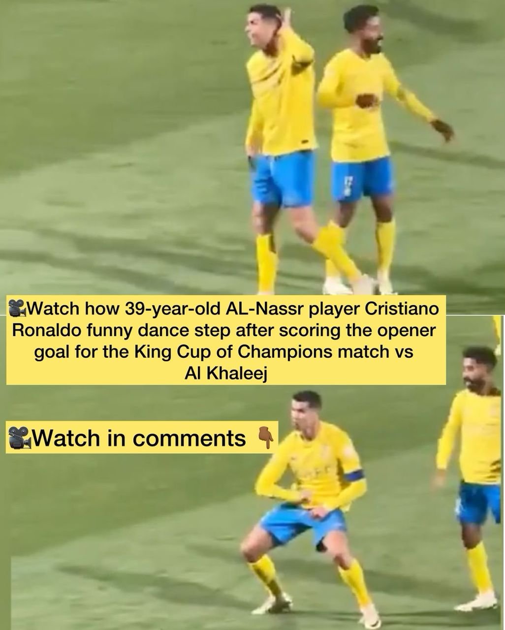 Watch how 39-year-old AL-Nassr player Cristiano Ronaldo funny dance step after scoring the opener goal for the King Cup of Champions match vs Al Khaleej