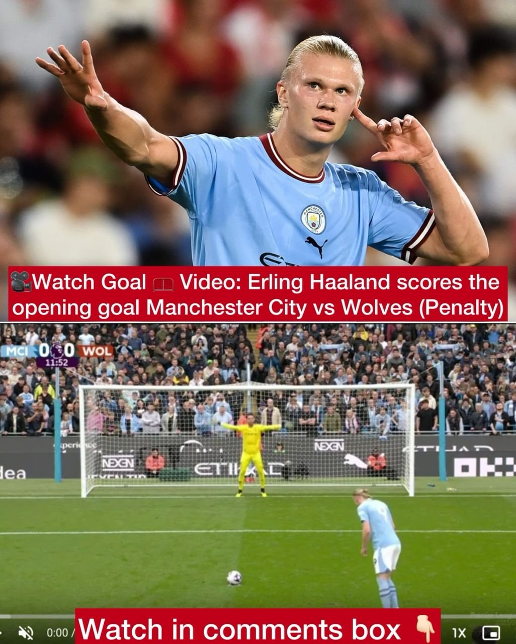 Erling Haaland scores the opening goal Manchester City vs Wolves (Penalty)