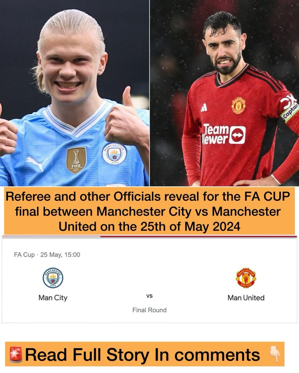 Referee and other Officials reveal for the FA CUP final between Manchester City vs Manchester United on the 25th of May 2024