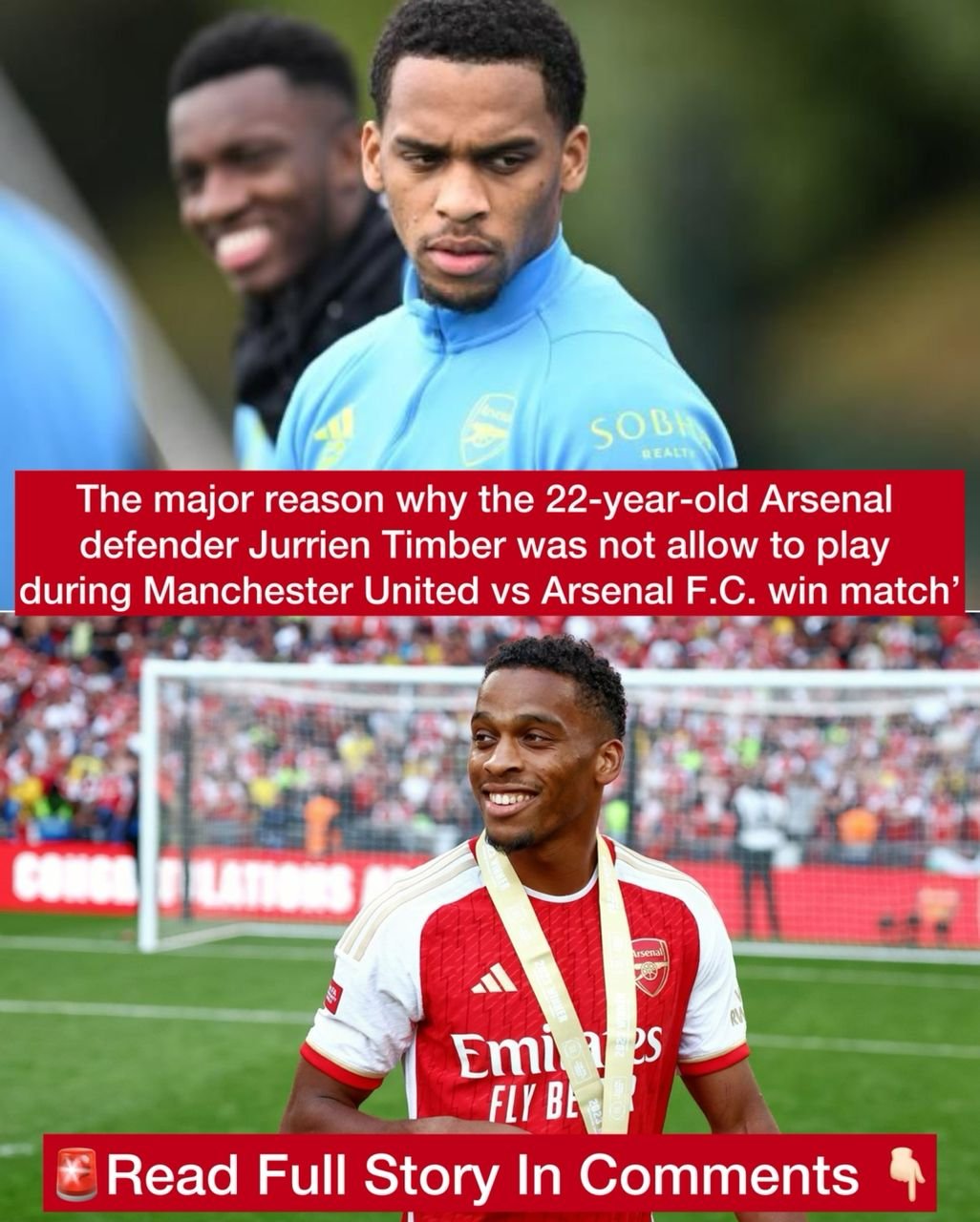 The major reason why the 22-year-old Arsenal defender Jurrien Timber was not allow to play during Manchester United vs Arsenal F.C. win match