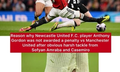 Reason why Newcastle United F.C. player Anthony Gordon was not awarded a penalty vs Manchester United after obvious harsh tackle from Sofyan Amraba and Casemiro