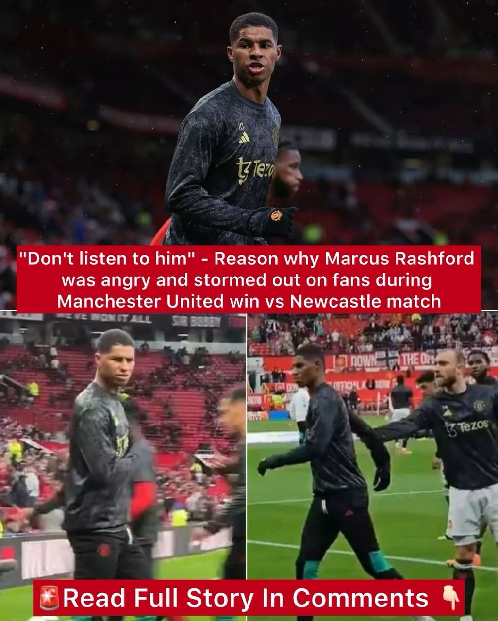 "Don't listen to him" - Reason why Marcus Rashford was angry and stormed out on fans during Manchester United win vs Newcastle match