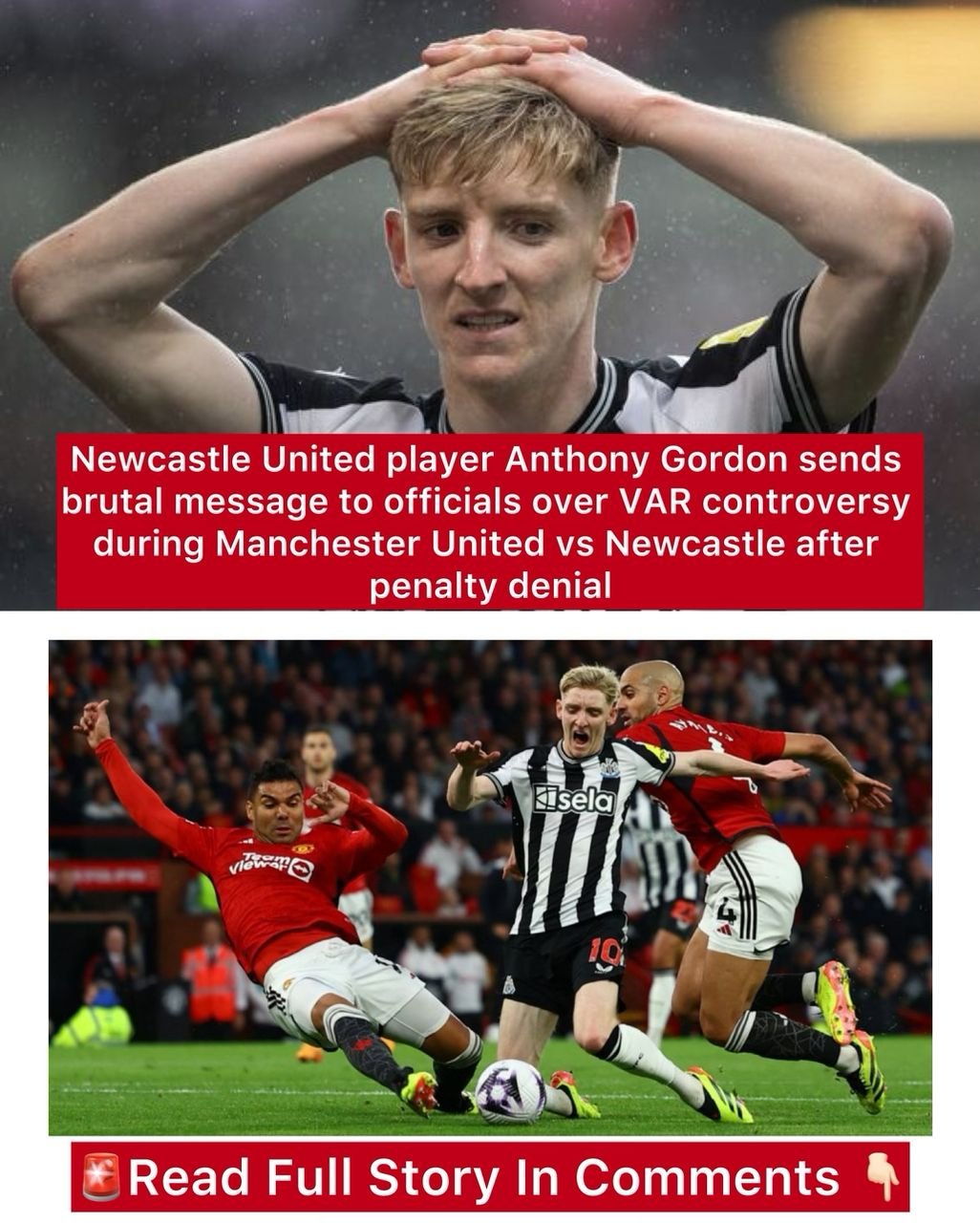 Newcastle United player Anthony Gordon sends brutal message officials over VAR controversy during Manchester United vs Newcastle after penalty denial