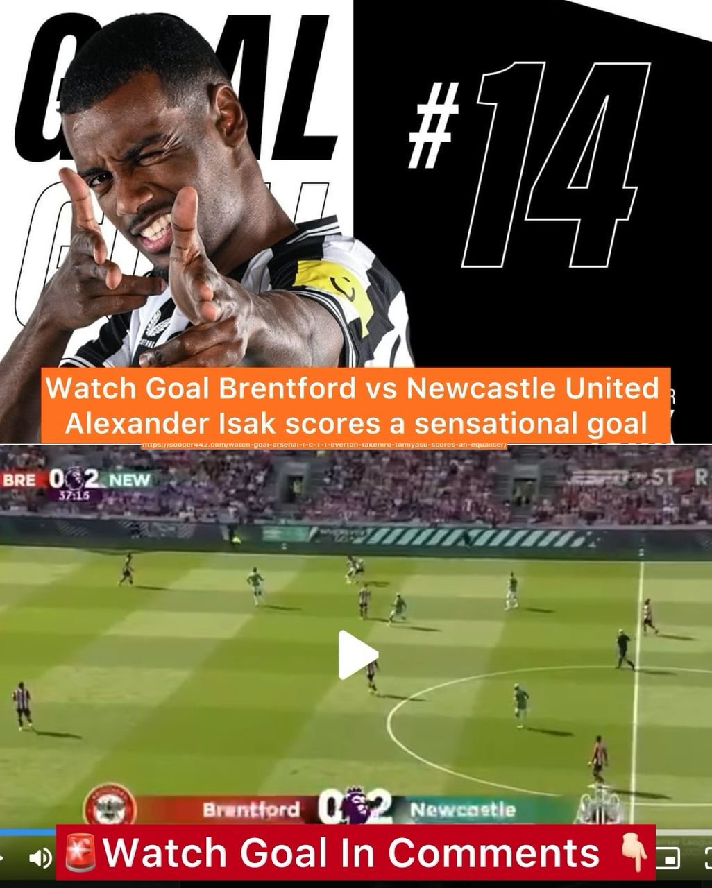 Watch Goal Brentford vs Newcastle United - Alexander Isak scores a sensational goal
