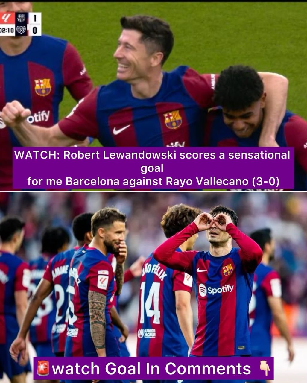 WATCH: Robert Lewandowski scores a sensational goal for Barcelona against Rayo Vallecano (3-0)