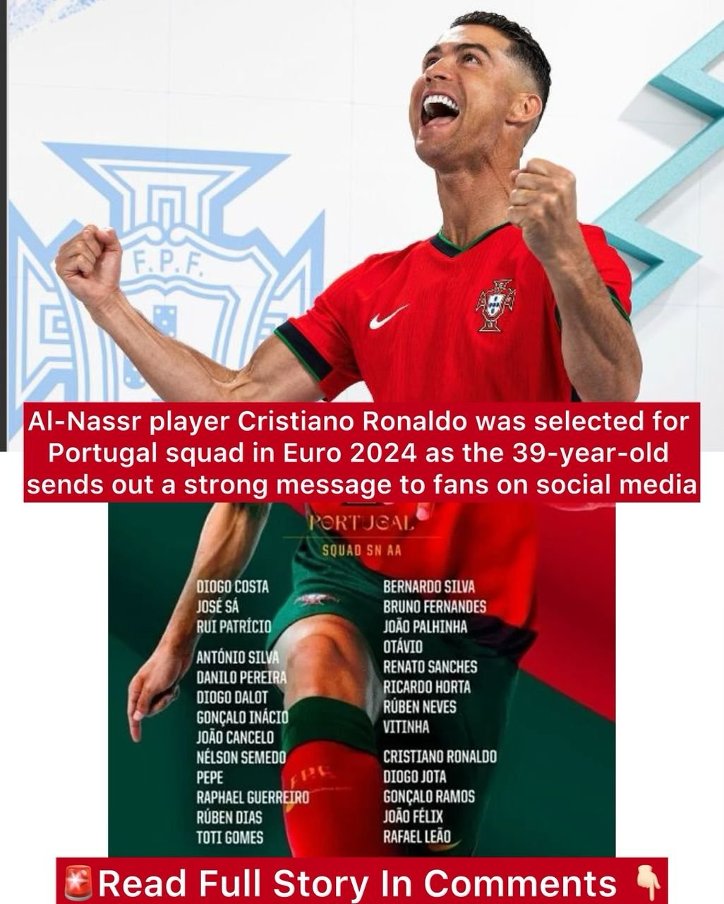 Al-Nassr player Cristiano Ronaldo was selected for Portugal squad in Euro 2024 as the 39-year-old sends out a strong message to fans on social media
