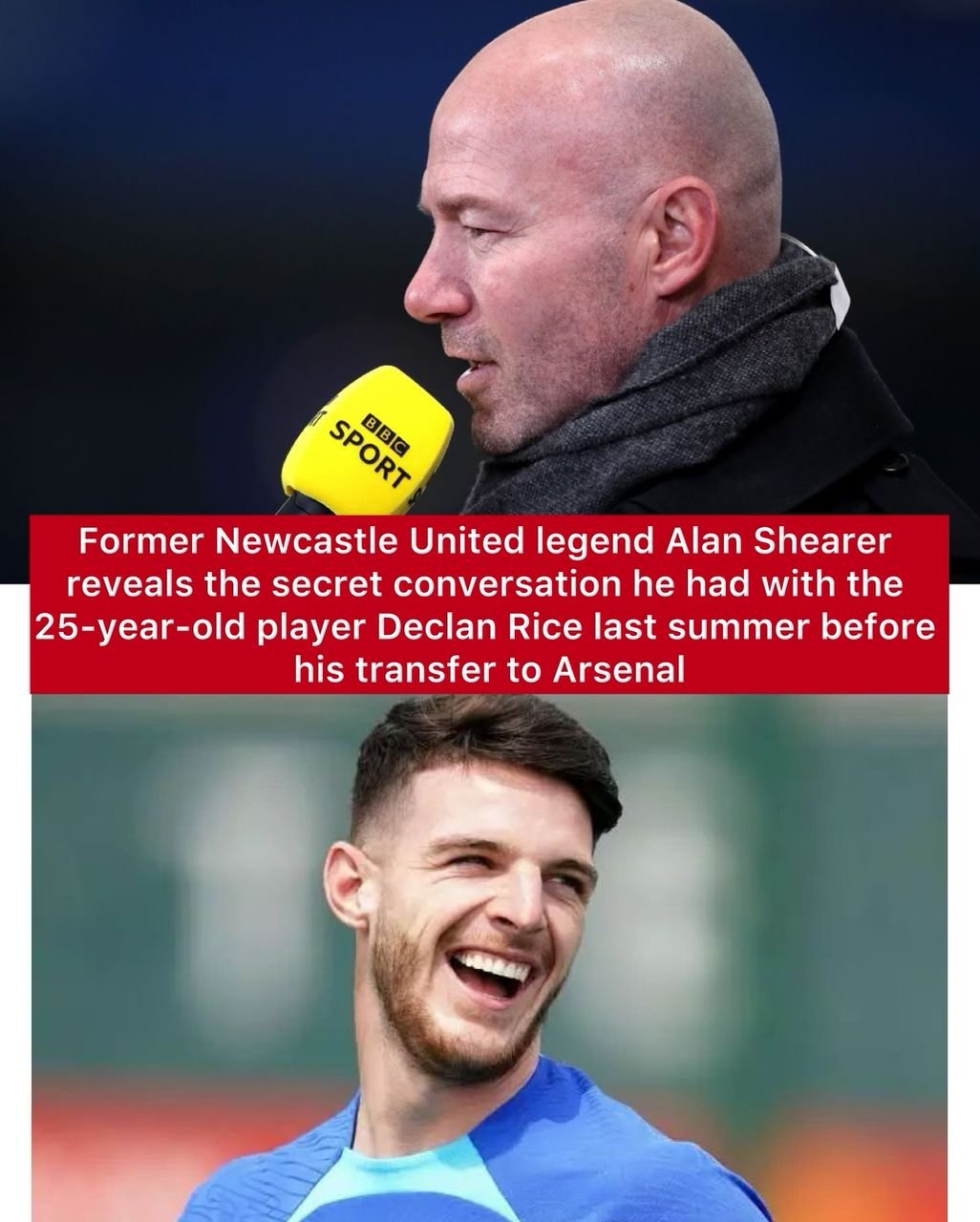 Former Newcastle United legend Alan Shearer reveals the secret conversation he had with the 25-year-old player Declan Rice last summer before his transfer to Arsenal