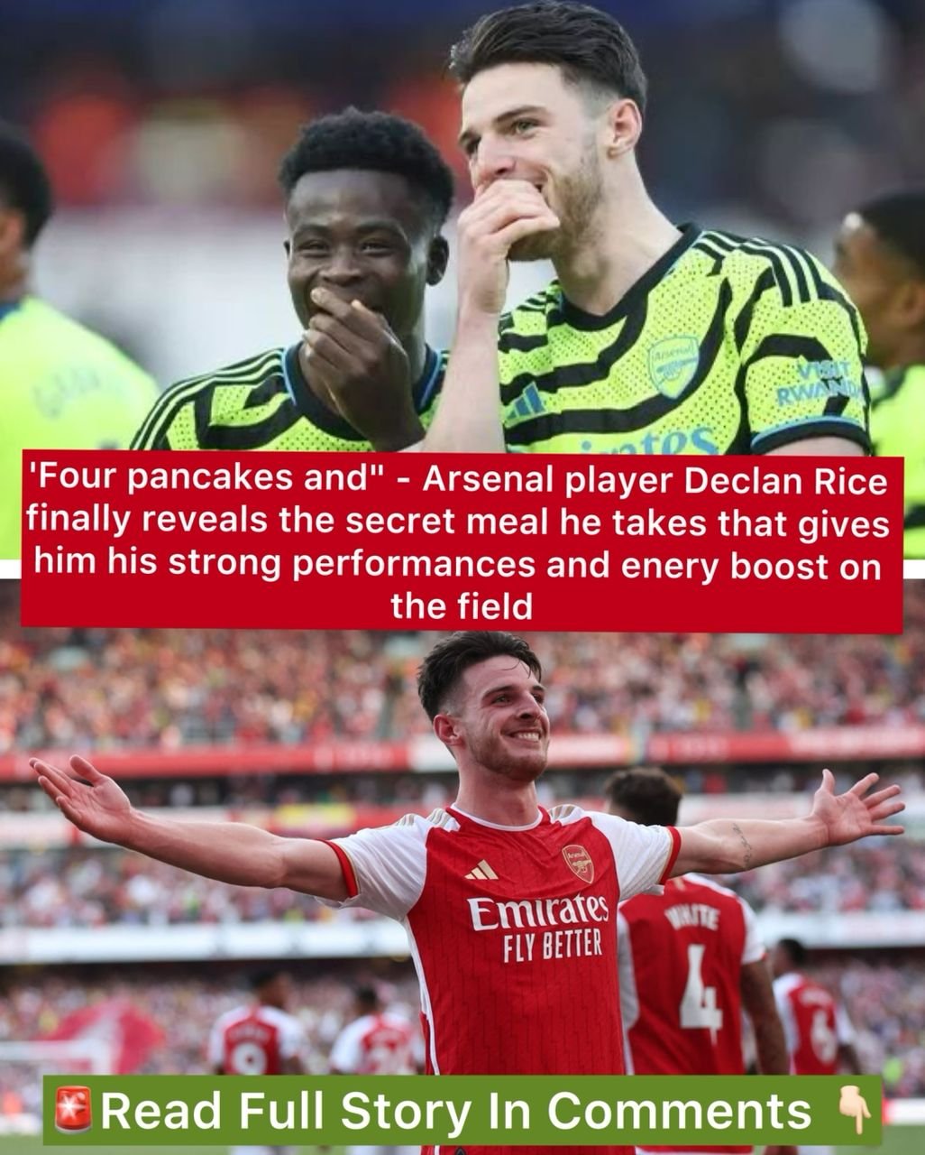 'Four pancakes and" - Arsenal player Declan Rice finally reveals the secret meal he takes that gives him his strong performances and enery boost on the field