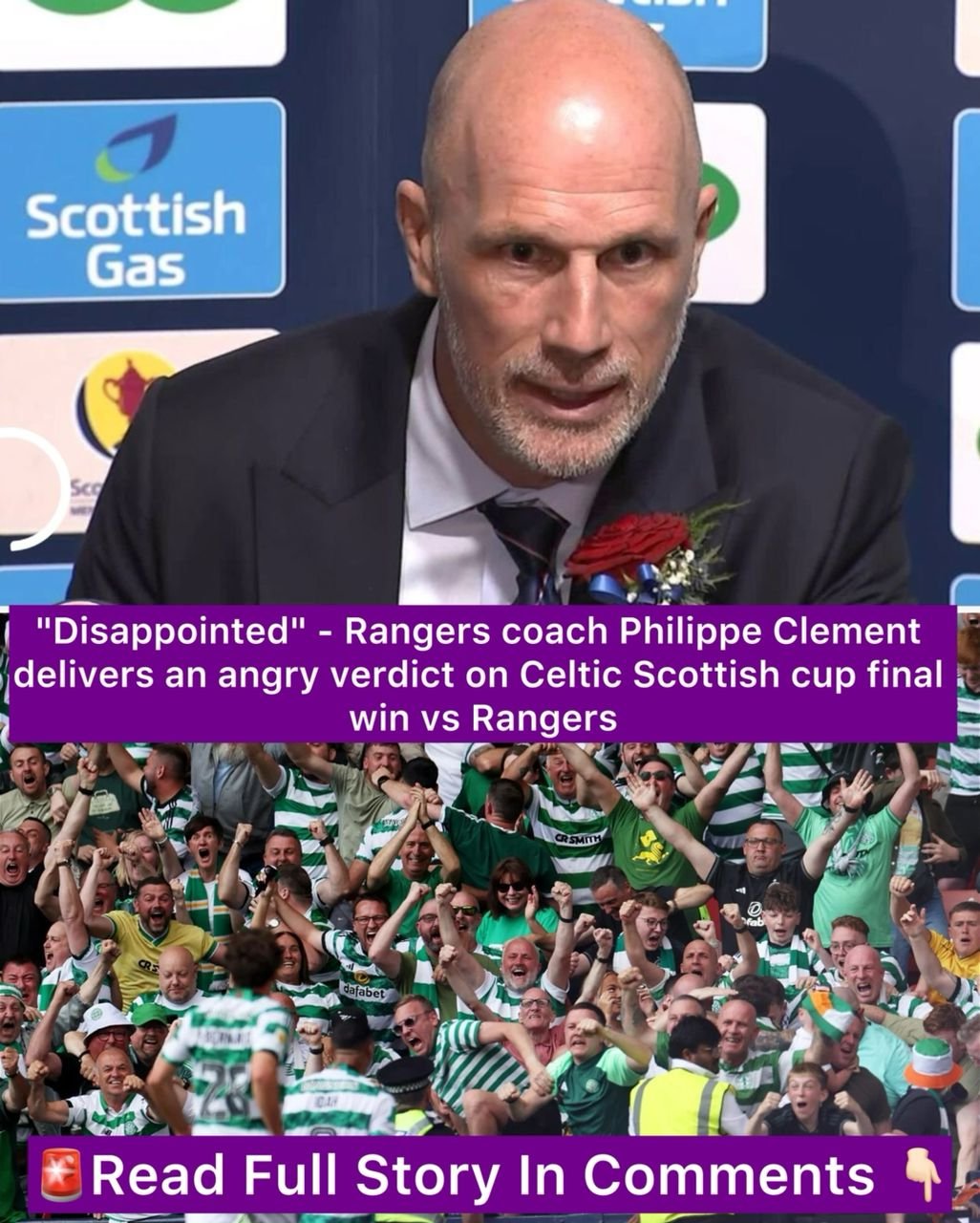 "Disappointed" - Rangers coach Philippe Clement delivers an angry verdict on Celtic Scottish cup final win vs Rangers