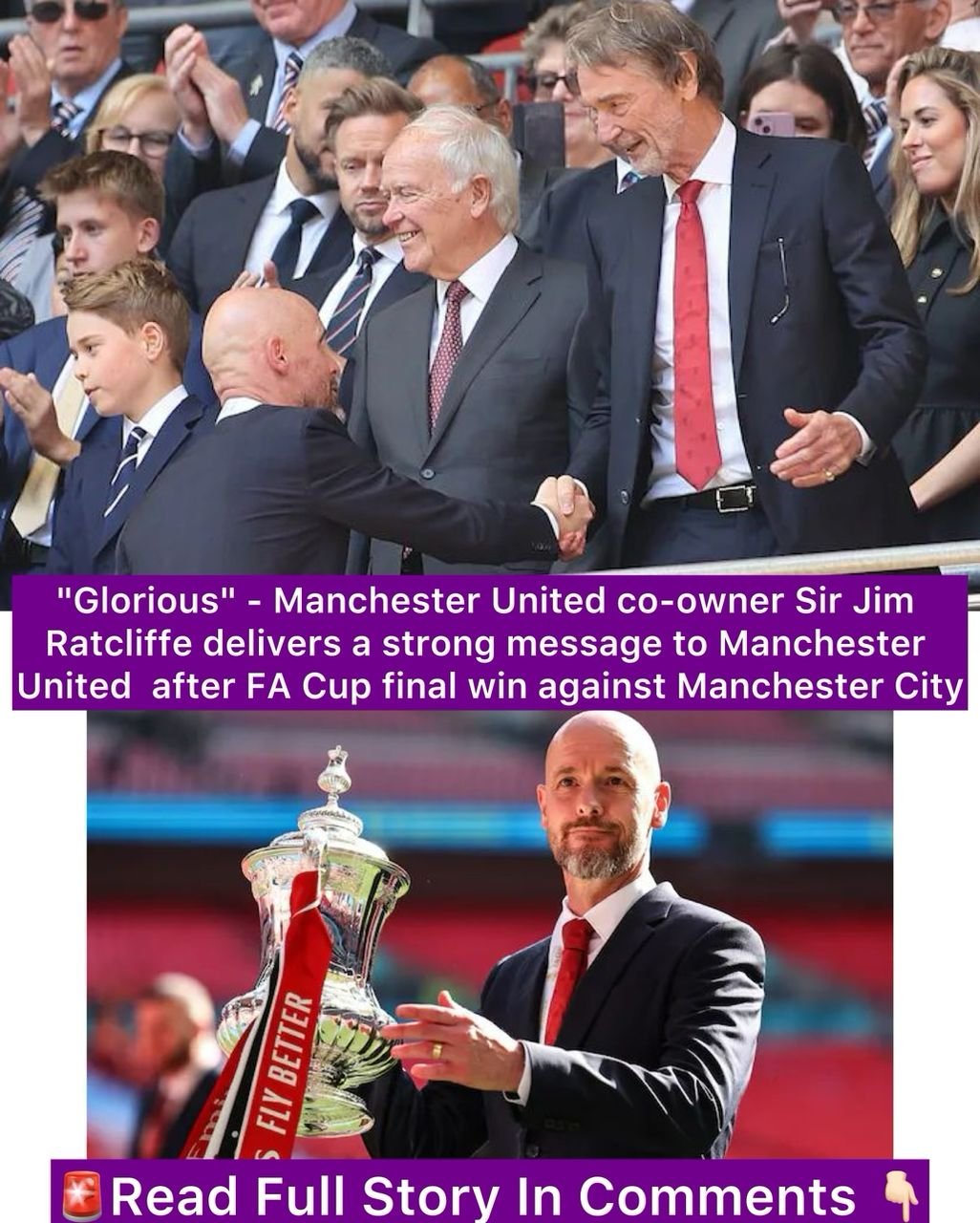 "Glorious" - Manchester United co-owner Sir Jim Ratcliffe delivers a strong message to Manchester United after FA Cup final win against Manchester City