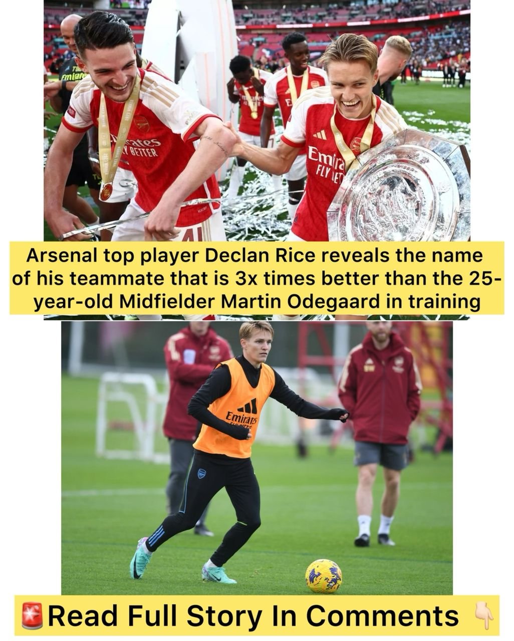 Arsenal top player Declan Rice reveals the name of his teammate that is 3x times better than the 25-year-old Midfielder Martin Odegaard in training