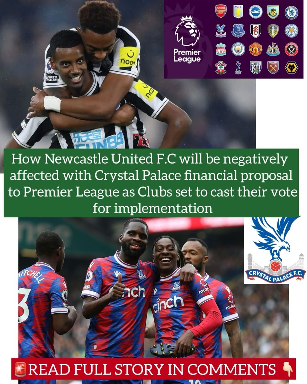 How Newcastle United F.C will be negatively affected with Crystal Palace financial proposal to Premier League as Clubs set to cast their vote for implementation