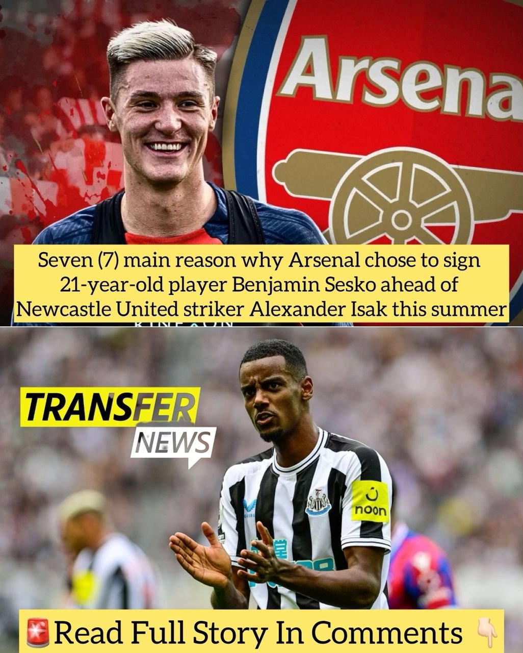 Seven (7) main reason why Arsenal chose to sign 21-year-old player Benjamin Sesko ahead of Newcastle United striker Alexander Isak this summer