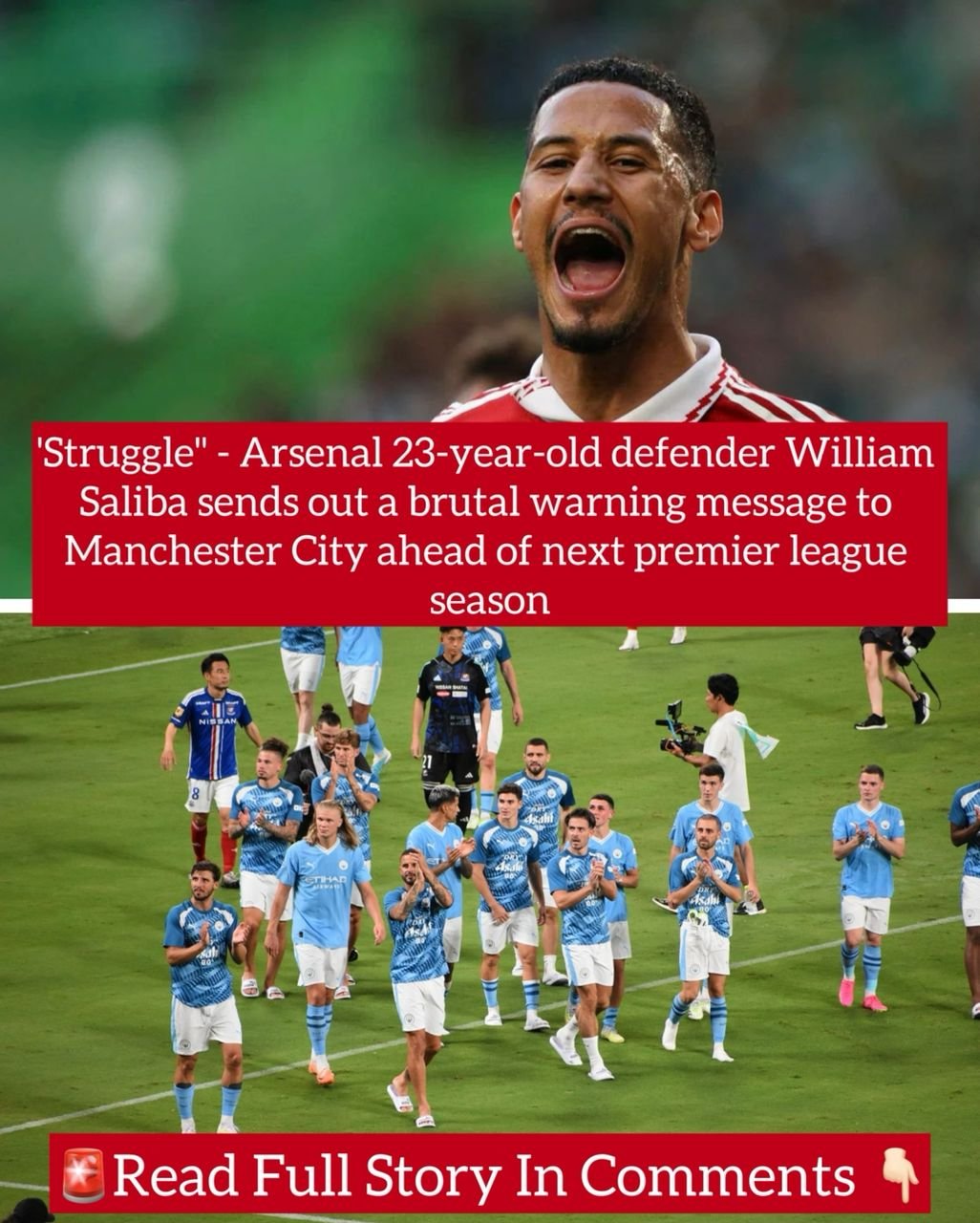 'Struggle" - Arsenal 23-year-old defender William Saliba sends out a brutal warning message to Manchester City ahead of next premier league season