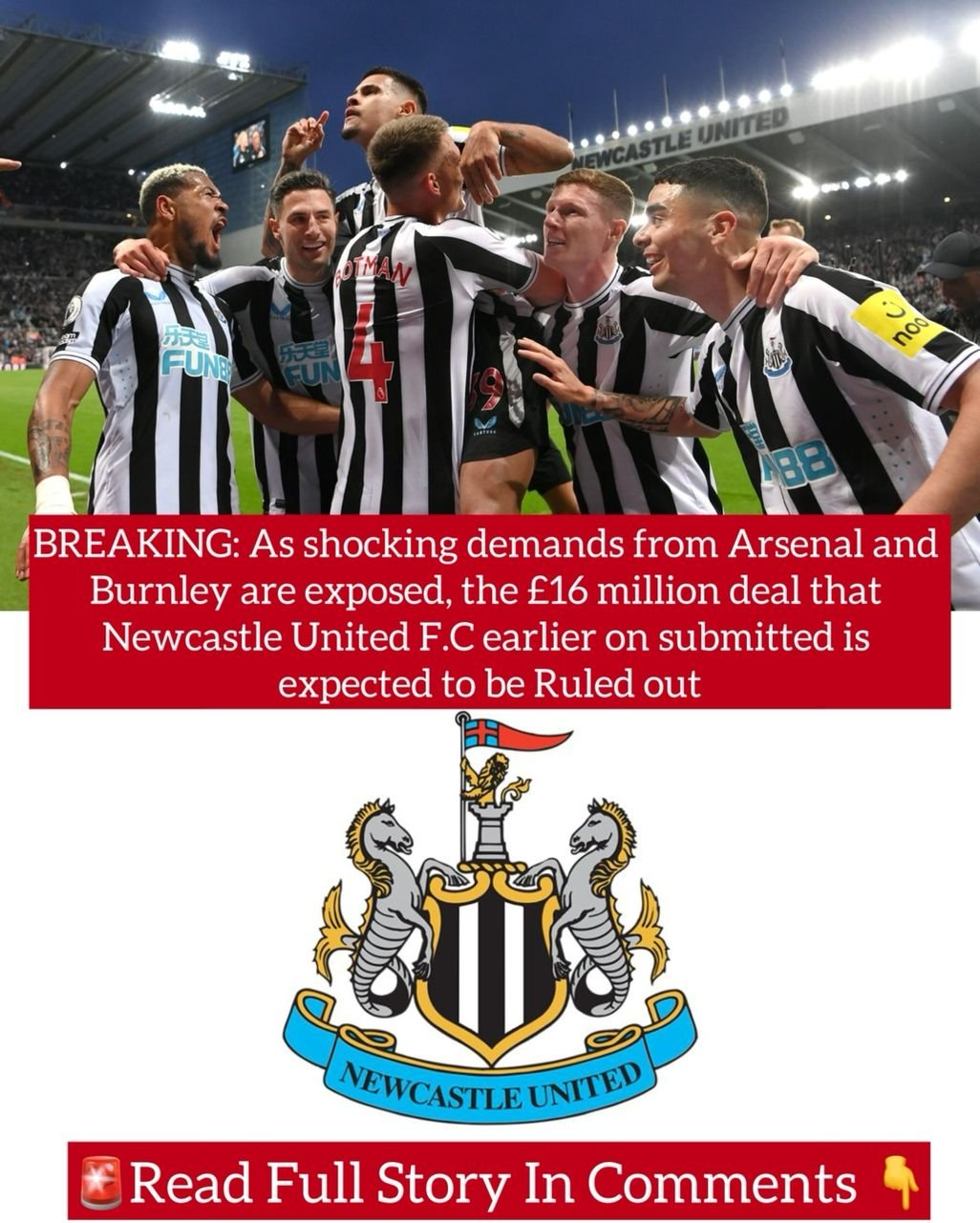 BREAKING: As shocking demands from Arsenal and Burnley are exposed, the £16 million deal that Newcastle United F.C earlier on submitted is expected to be Ruled out