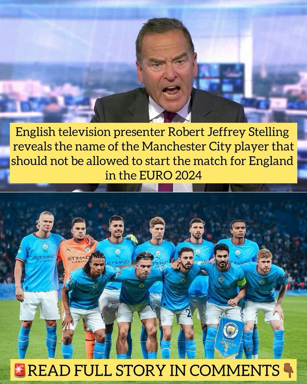 English television presenter Robert Jeffrey Stelling reveals the name of the Manchester City player the should not be allowed to start the match for England in the EURO 2024