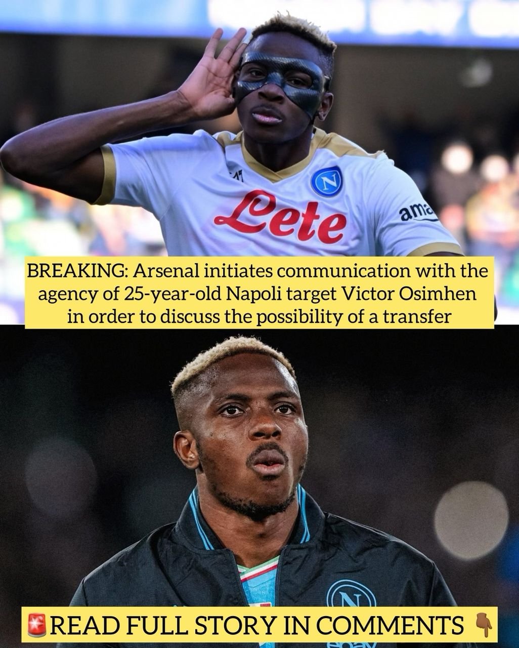 BREAKING: Arsenal initiates communication with the agency of 25-year-old Napoli target Victor Osimhen in order to discuss the possibility of a transfer