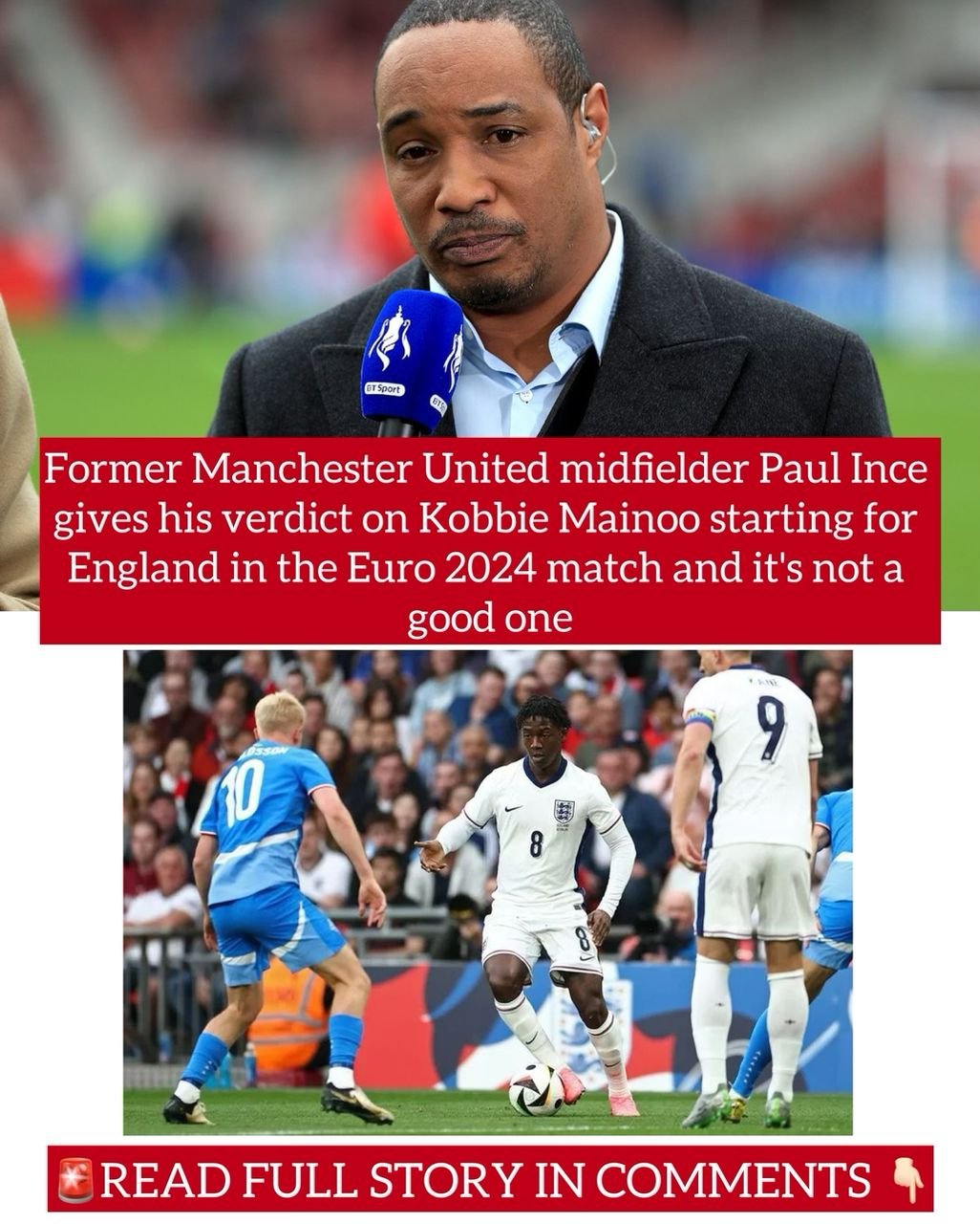 Former Manchester United midfielder Paul Ince gives his verdict on Kobbie Mainoo starting for England in the Euro 2024 match and it's not a good one