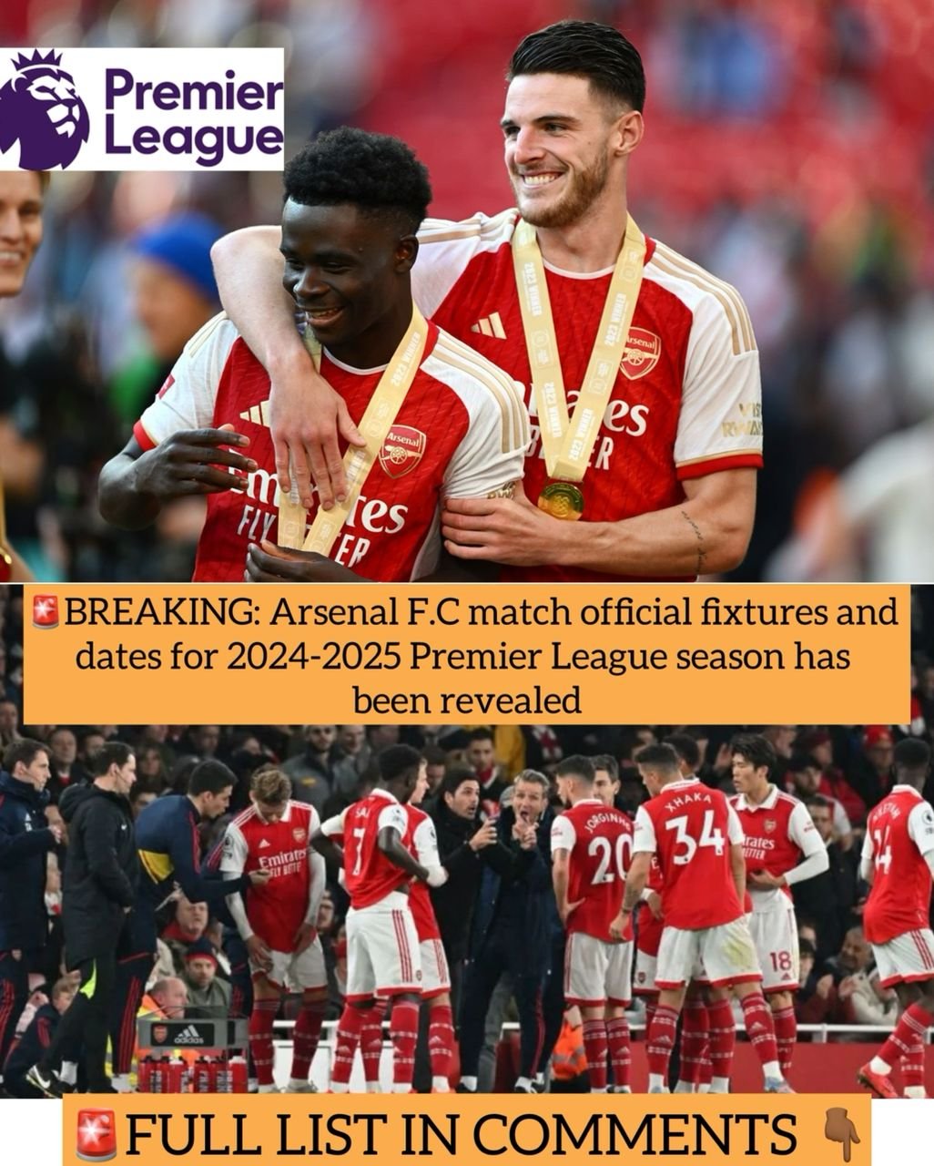 BREAKING: Arsenal F.C match official fixtures and dates for 2024-2025 Premier League season has been revealed
