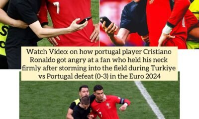 Watch Video: on how portugal player Cristiano Ronaldo got angry at a fan who held his neck firmly after storming into the field during Turkiye vs Portugal defeat (0-3) in the Euro 2024