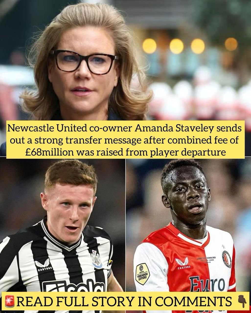 Newcastle United co-owner Amanda Staveley sends out a strong transfer message after combined fee of £68million was raised from player departure