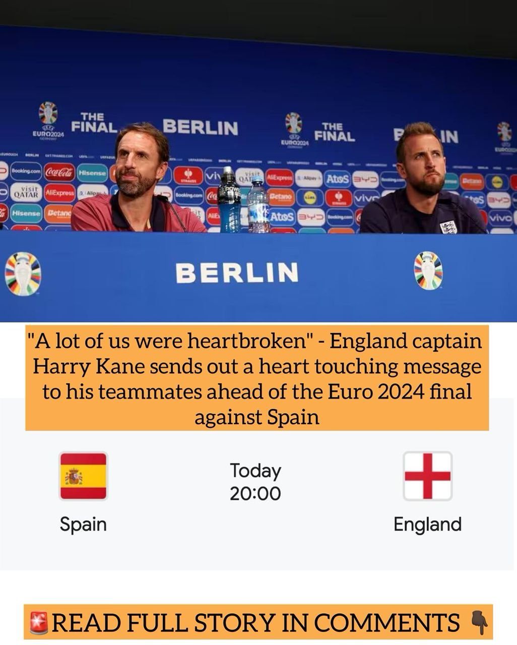 "A lot of us were heartbroken" - England captain Harry Kane sends out a heart touching message to his teammates ahead of the Euro 2024 final against Spain