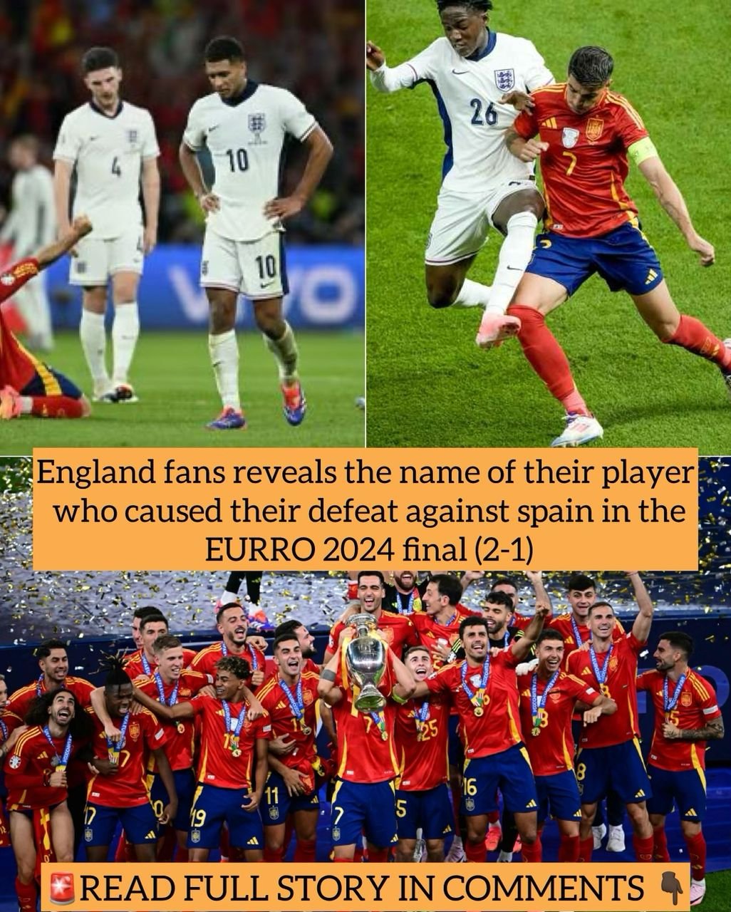 England fans reveals the name of their player who caused their defeat against spain in the EURRO 2024 final (2-1)