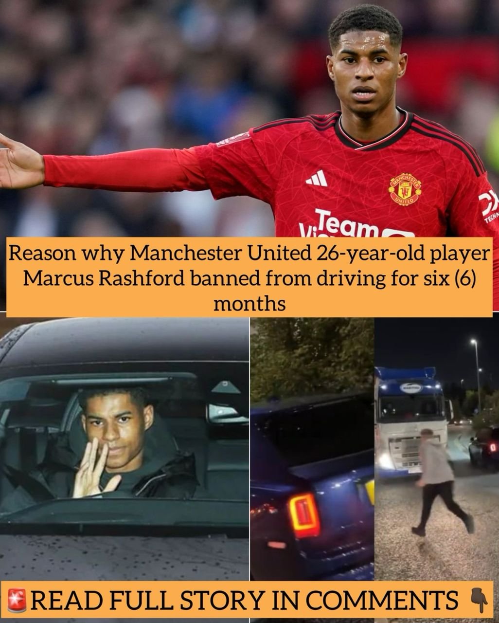 Reason why Manchester United 26-year-old player Marcus Rashford banned from driving for six (6) months
