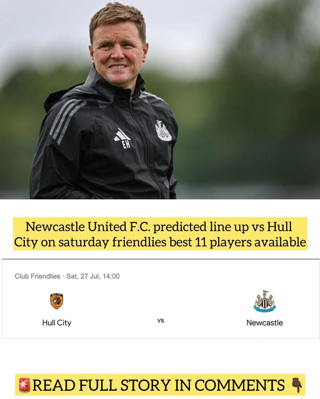 Newcastle United F.C. predicted line up vs Hull City on saturday friendlies best 11 players available