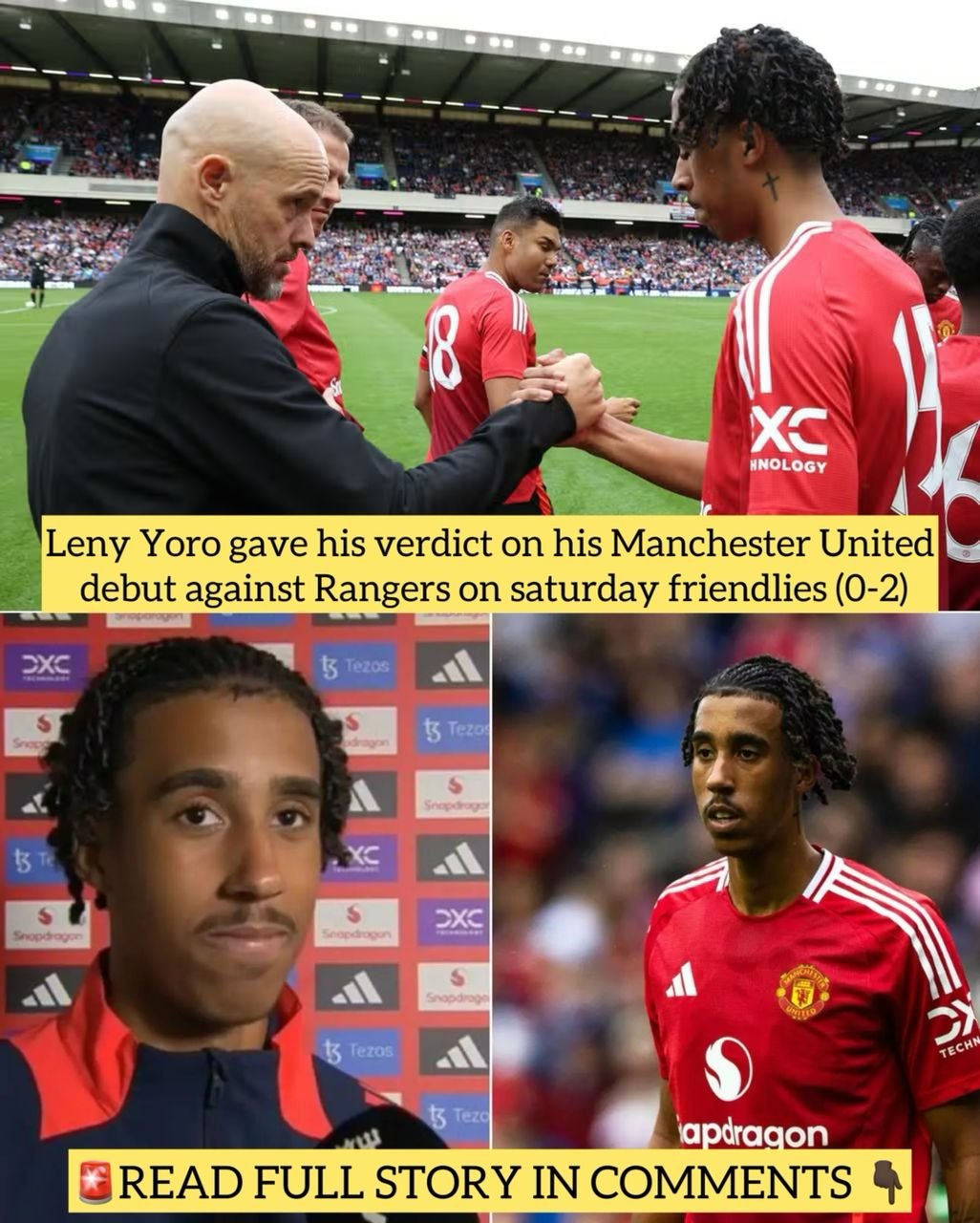 Leny Yoro gave his verdict on his Manchester United debut against Rangers on saturday friendlies (0-2)