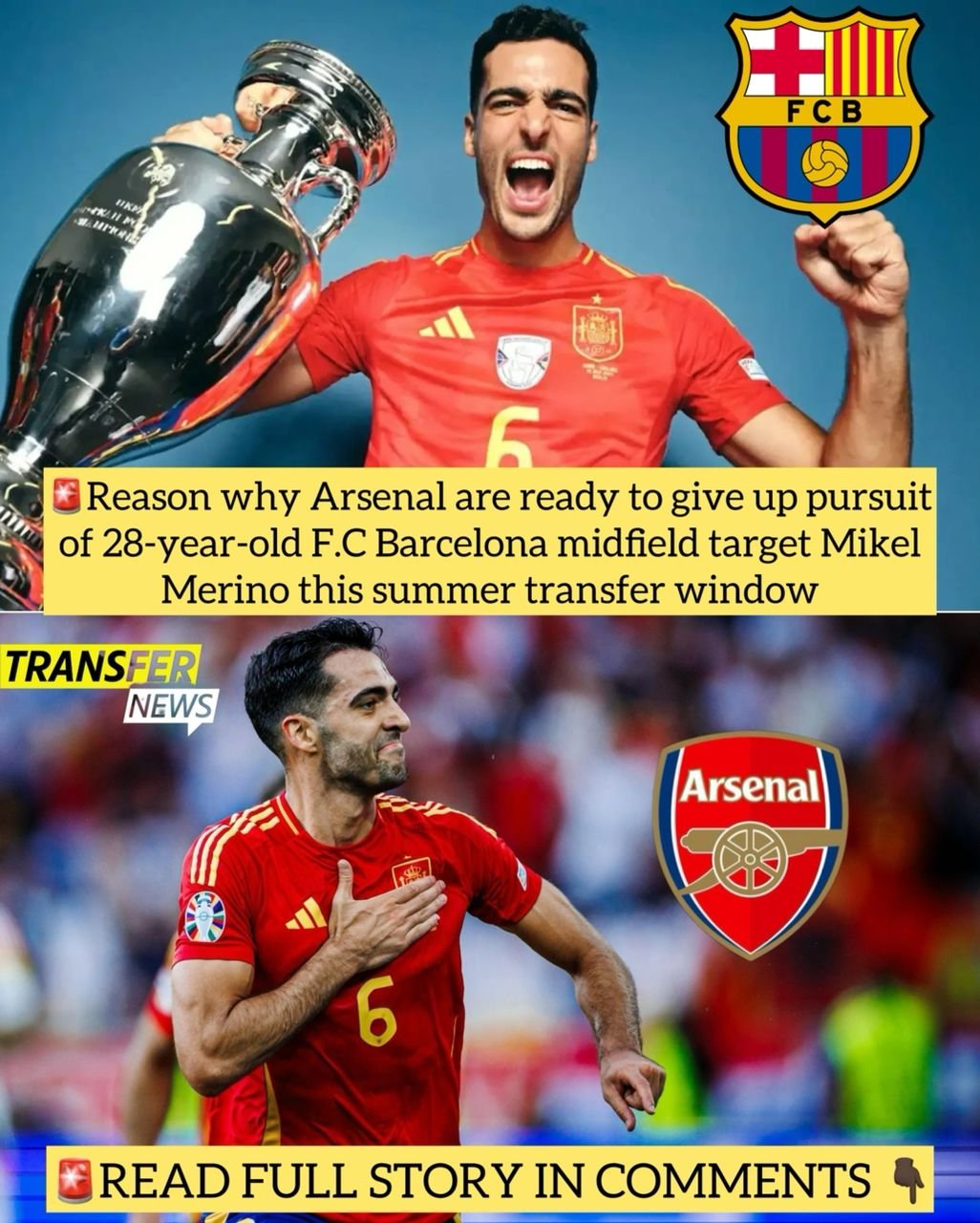 Reason why Arsenal are ready to give up pursuit of 28-year-old F.C Barcelona midfield target Mikel Merino this summer transfer window