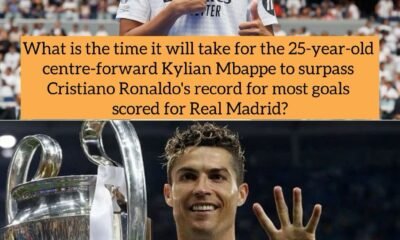 What is the time it will take for the 25-year-old centre-forward Kylian Mbappe to surpass Cristiano Ronaldo's record for most goals scored for Real Madrid?