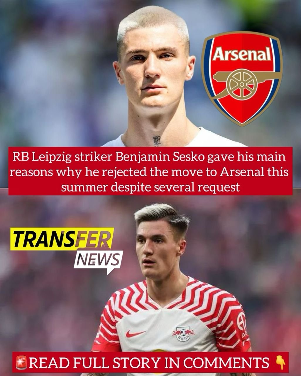 RB Leipzig striker Benjamin Sesko gave his main reasons why he rejected the move to Arsenal this summer despite several request