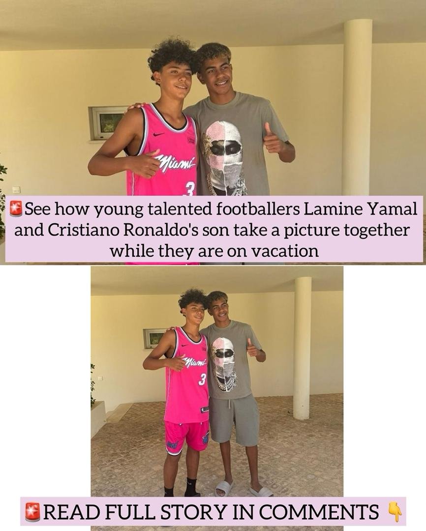 See how young talented footballers Lamine Yamal and Cristiano Ronaldo's son take a picture together while they are on vacation