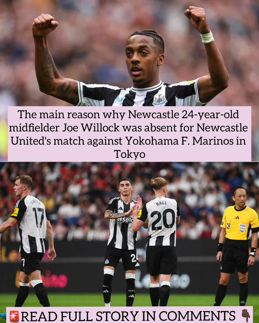 The main reason why Newcastle 24-year-old midfielder Joe Willock was absent for Newcastle United's match against Yokohama F. Marinos in Tokyo