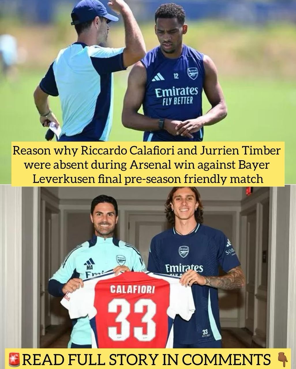 Reason why Riccardo Calafiori and Jurrien Timber were absent during Arsenal win against Bayer Leverkusen final pre-season friendly match