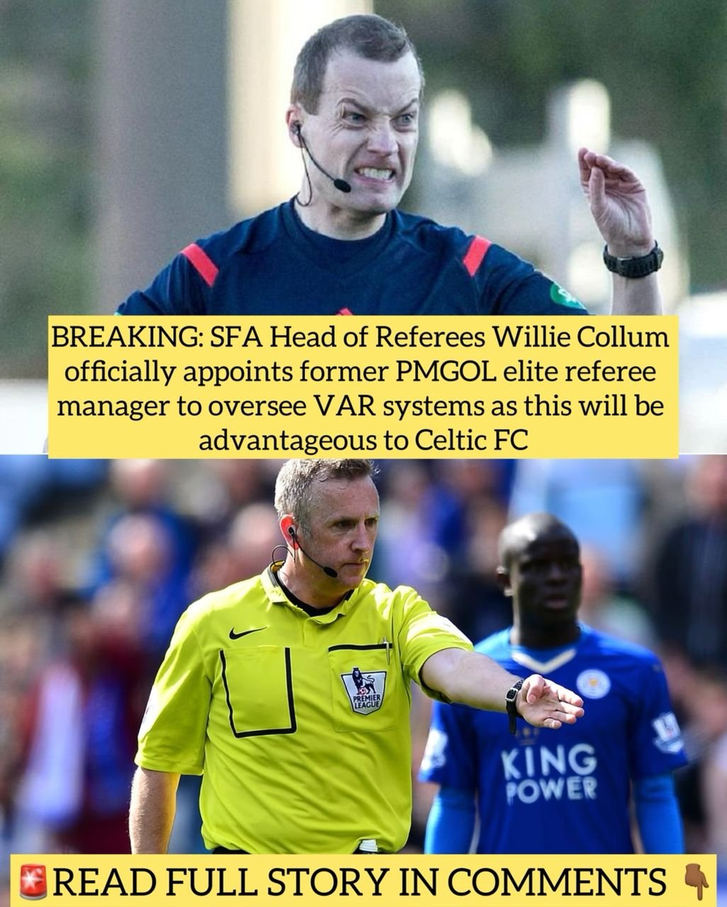 BREAKING: SFA Head of Referees Willie Collum officially appoints former PMGOL elite referee manager to oversee VAR systems as this will be advantageous to Celtic FC